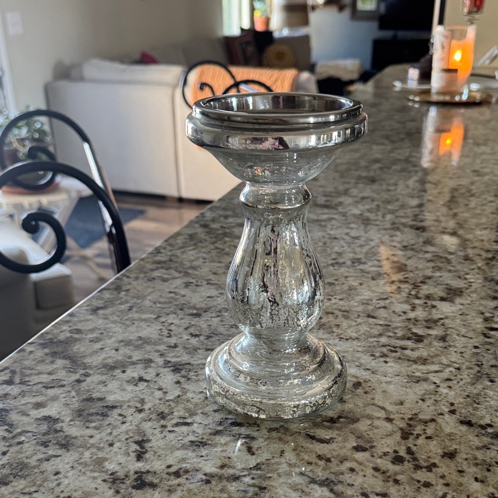 Silver Mercury Glass Pillar Candle Holder